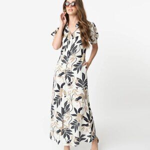 Tropical Leaf Print Maxi Dress